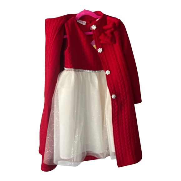 Elegant Red and White Girl’s Dress with matching Coat with Bow Detail Size 6X - Picture 5 of 10